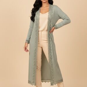 Elegant Green Long Cardigan